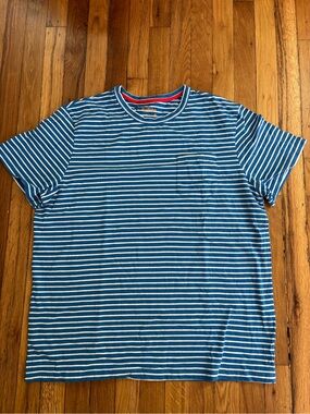 Men's Blue & White Striped Crew T-Shirt with Pocket